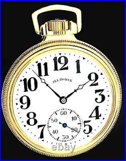 Mint Main Liner Gold Plated Display Case Pocket Watch ILLINOIS Bunn Special