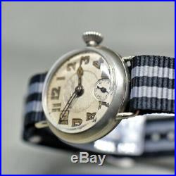 Nice C1916 Wwi Military 15j Imperial Trench Watch Buren Ore Silver Case Runs