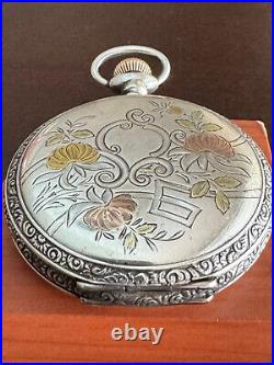 Nice Vintage Multi-color 16 Size Sterling Silver Pocket Watch Case, Good Lids