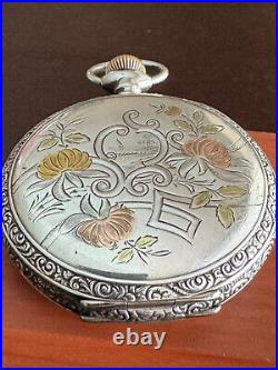 Nice Vintage Multi-color 16 Size Sterling Silver Pocket Watch Case, Good Lids