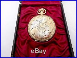 Old Illinois 140 6s 14k Solid Gold Butterfly Hunter Case Pocket Watch, Lever, Runs