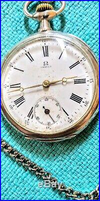 OMEGA, antique pocket watch, sterling silver case, 2 back covers, working