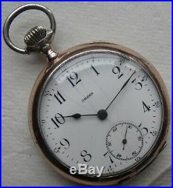 Omega Pocket watch open face silver case enamel dial 49 mm. In diameter