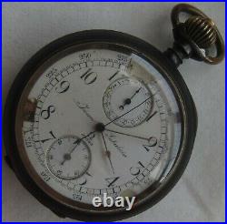 Omega chronograph Pocket watch open face gun case 53,5 mm. In diameter