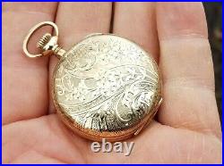 Ornate Ladies Gold Filled Pocket Watch Hunter Case Antique NEEDS REPAIR