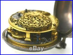 Pair Cased Silver Verge Fusee Pocket Watch Circa 1750 Chas. Bilfield London RUNS