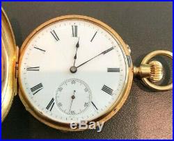 Patek Philippe 18kt Gold Half Hunter Case Pocket Watch 48mm with Box and Chain