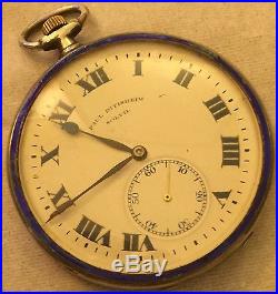 Paul Ditisheim Solvil Pocket Watch open face silver & enamel case enamel dial