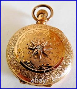 Pocket Watch Elgin 14k Stiffened Case Hunting Case with 1- 0.20ct Diamond