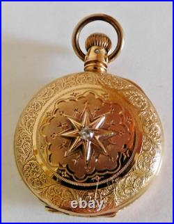 Pocket Watch Elgin 14k Stiffened Case Hunting Case with 1- 0.20ct Diamond