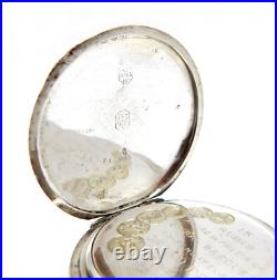 Pocket Watch Escasany Open Face Dial Porcelain Case Nielloed Silver 50mm Working