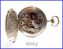 Pocket Watch Escasany Open Face Dial Porcelain Case Nielloed Silver 50mm Working