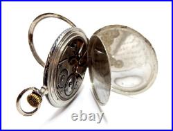 Pocket Watch Escasany Open Face Dial Porcelain Case Nielloed Silver 50mm Working