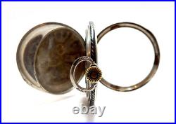 Pocket Watch Escasany Open Face Dial Porcelain Case Nielloed Silver 50mm Working