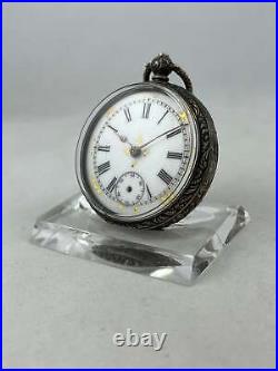Pocket Watch Key Lift 0,800er Silver With Decorated Case, Works