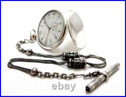 Pocket Watch LONGINES Case Silver 50mm With Silver Chatelaine Circa 1915 Working