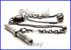 Pocket Watch LONGINES Case Silver 50mm With Silver Chatelaine Circa 1915 Working