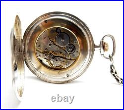 Pocket Watch LONGINES Case Silver 50mm With Silver Chatelaine Circa 1915 Working