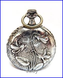 Pocket Watch LONGINES Dial Porcelain Art Nouveau Case Silver 48mm 1905c Working