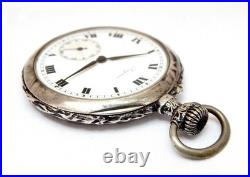 Pocket Watch LONGINES Dial Porcelain Art Nouveau Case Silver 48mm 1905c Working