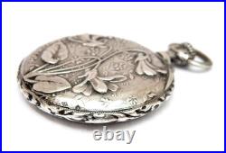 Pocket Watch LONGINES Dial Porcelain Art Nouveau Case Silver 48mm 1905c Working