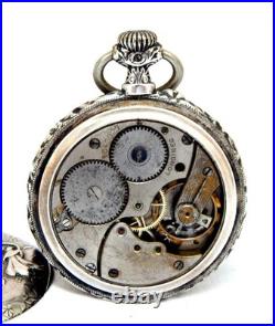 Pocket Watch LONGINES Dial Porcelain Art Nouveau Case Silver 48mm 1905c Working