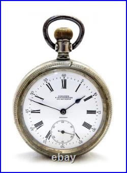 Pocket Watch LONGINES Dial Porcelain Cal. 19.95 Case Steel 53mm 1905c Working