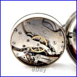 Pocket Watch LONGINES Dial Porcelain Cal. 19.95 Case Steel 53mm 1905c Working