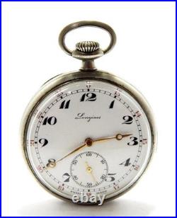 Pocket Watch LONGINES Dial Porcelain Open Face 47mm Case Steel 1925c Working