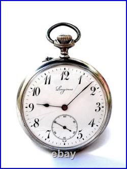 Pocket Watch LONGINES Hand Winding Dial Porcelain Case Steel 49mm Working 1910c