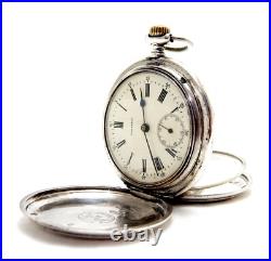 Pocket Watch LONGINES Hunter 6° Grands Prix Case Silver 50mm Circa 1915 Working