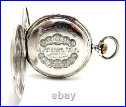 Pocket Watch LONGINES Hunter 6° Grands Prix Case Silver 50mm Circa 1915 Working