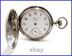 Pocket Watch LONGINES Hunter Dial Porcelain Case Silver 50mm 1910c Needs Review