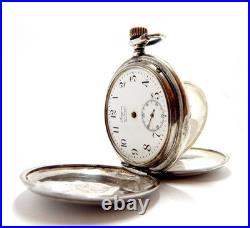 Pocket Watch LONGINES Hunter Dial Porcelain Case Silver 50mm 1910c Needs Review