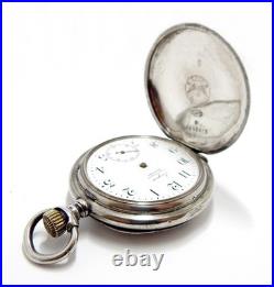 Pocket Watch LONGINES Hunter Dial Porcelain Case Silver 50mm 1910c Needs Review