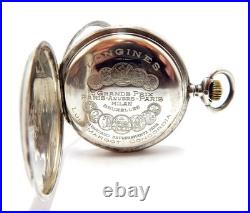 Pocket Watch LONGINES Hunter Dial Porcelain Case Silver 50mm 1910c Needs Review