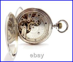 Pocket Watch LONGINES Hunter Dial Porcelain Case Silver 50mm 1910c Needs Review