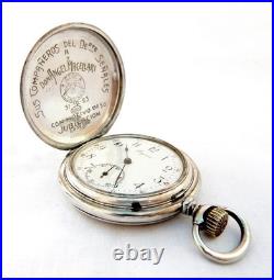 Pocket Watch LONGINES Hunter Dial Porcelain Case Silver 50mm Circa 1920 Working