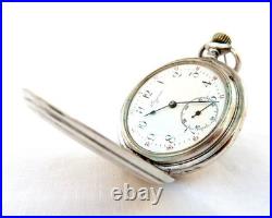 Pocket Watch LONGINES Hunter Dial Porcelain Case Silver 50mm Circa 1920 Working
