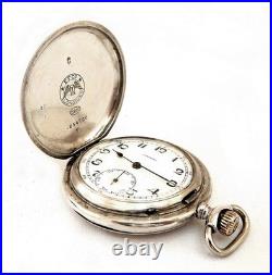 Pocket Watch LONGINES Hunter Dial Porcelain Case Silver 51mm Circa 1925 Working
