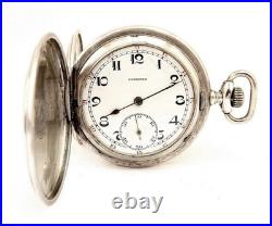 Pocket Watch LONGINES Hunter Dial Porcelain Case Silver 51mm Circa 1925 Working