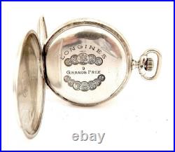 Pocket Watch LONGINES Hunter Dial Porcelain Case Silver 51mm Circa 1925 Working