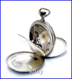 Pocket Watch LONGINES Hunter Dial Porcelain Case Silver 52mm Circa 1900 Working