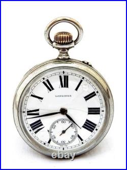 Pocket Watch LONGINES Open Face Cal 20.52 Case Steel Huge 55mm 1905c Working