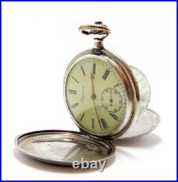 Pocket Watch LONGUEVE Hunter Hand Winding Circa 1910 Case Silver 50mm Working