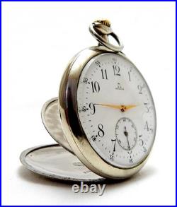 Pocket Watch OMEGA Open Face Dial Porcelain Circa 1915 Case Steel 51mm Working