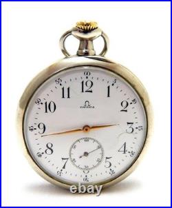 Pocket Watch OMEGA Open Face Dial Porcelain Circa 1915 Case Steel 51mm Working