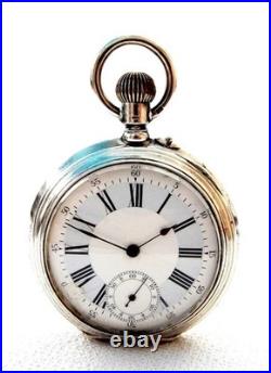 Pocket Watch Remontoir 15 Rubies Dial Porcelain Case Silver 51mm 1900c Working