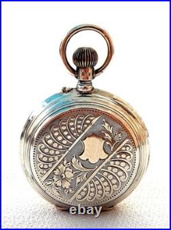 Pocket Watch Remontoir 15 Rubies Dial Porcelain Case Silver 51mm 1900c Working