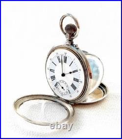 Pocket Watch Remontoir 15 Rubies Dial Porcelain Case Silver 51mm 1900c Working